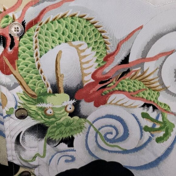 Vintage Y2K Phat Farm Shirt Tan Button Up All Over Print Tiger Dragon Mens XL - Picture 4 of 13